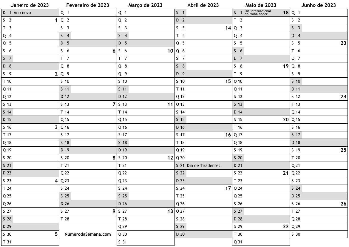 Calendário 2023 para o ano com meses semanas dias fins de semana e dias  úteis